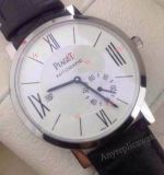 Replica Piaget Watch / White face Black Leather Strap